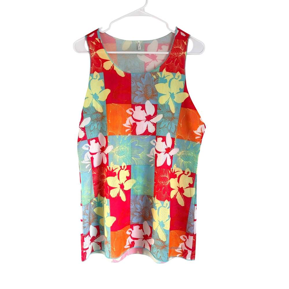 NWT Brooks D'Lite Flower Check Mesh Racer Back Tank Top Sheer Large Athleisure